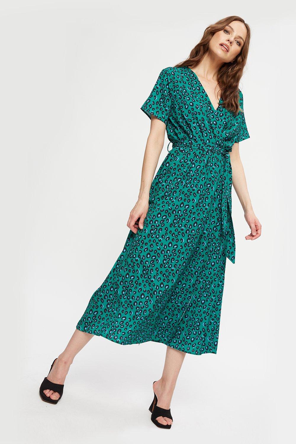 Green Leopard Wrap Midi Dress | Dorothy ...